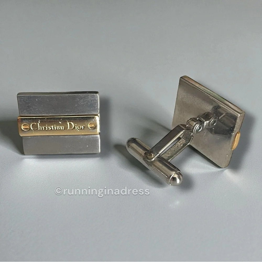 Christian Dior Vintage Two-Tone Gold & Silver Logo Cufflinks